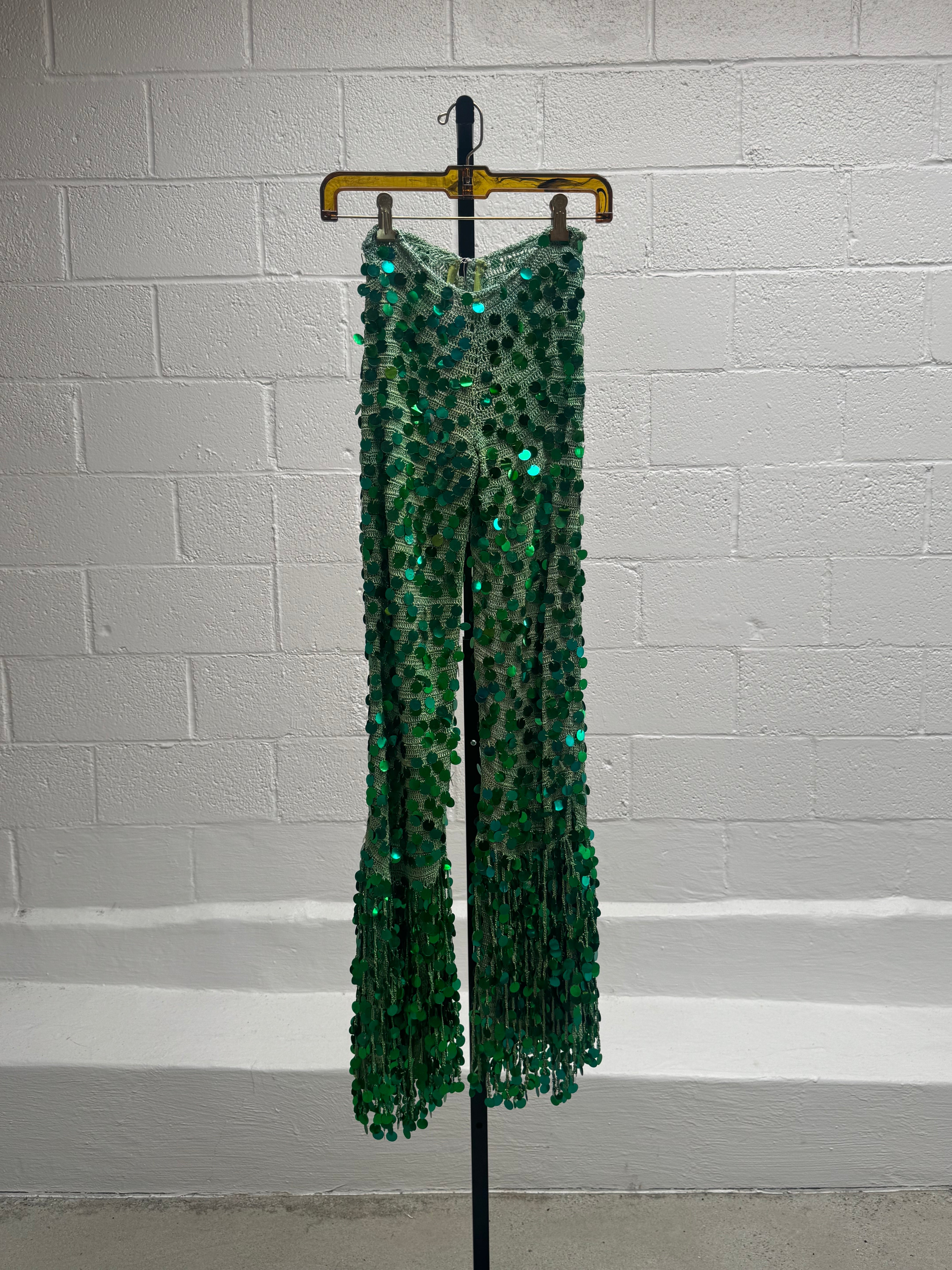 Green Sequins Vintage Pants