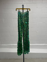 Green Sequins Vintage Pants