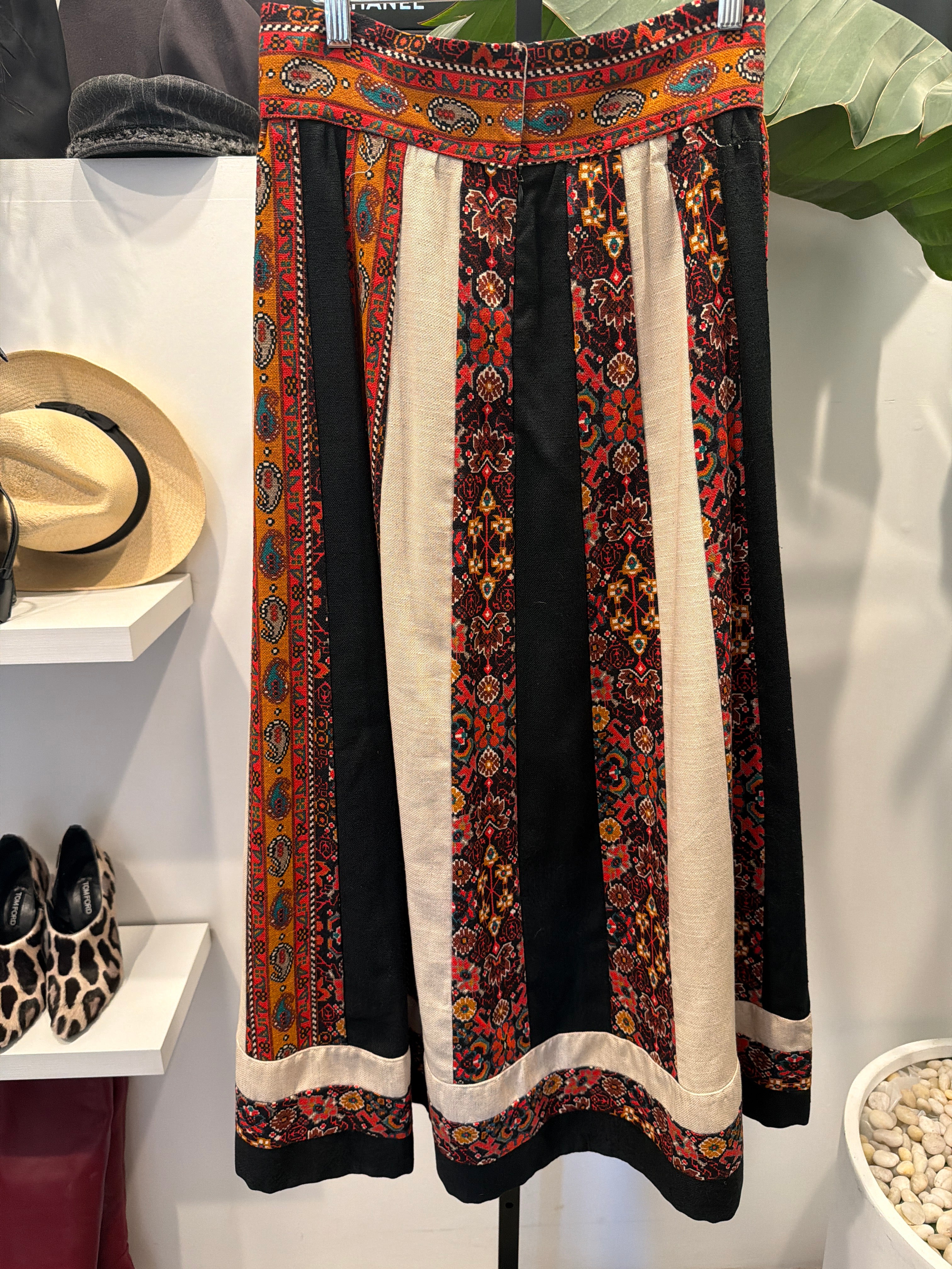 Vintage 1970s Folk Stripe Midi Skirt