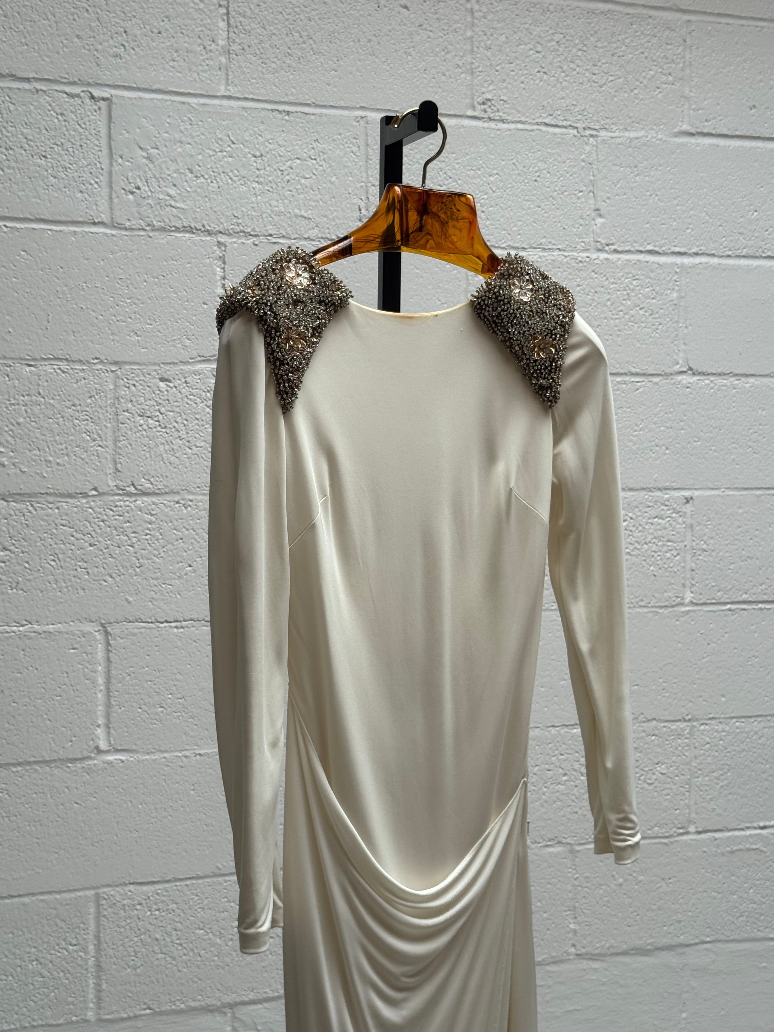 White Gown with Embellished Crystal Shoulders
