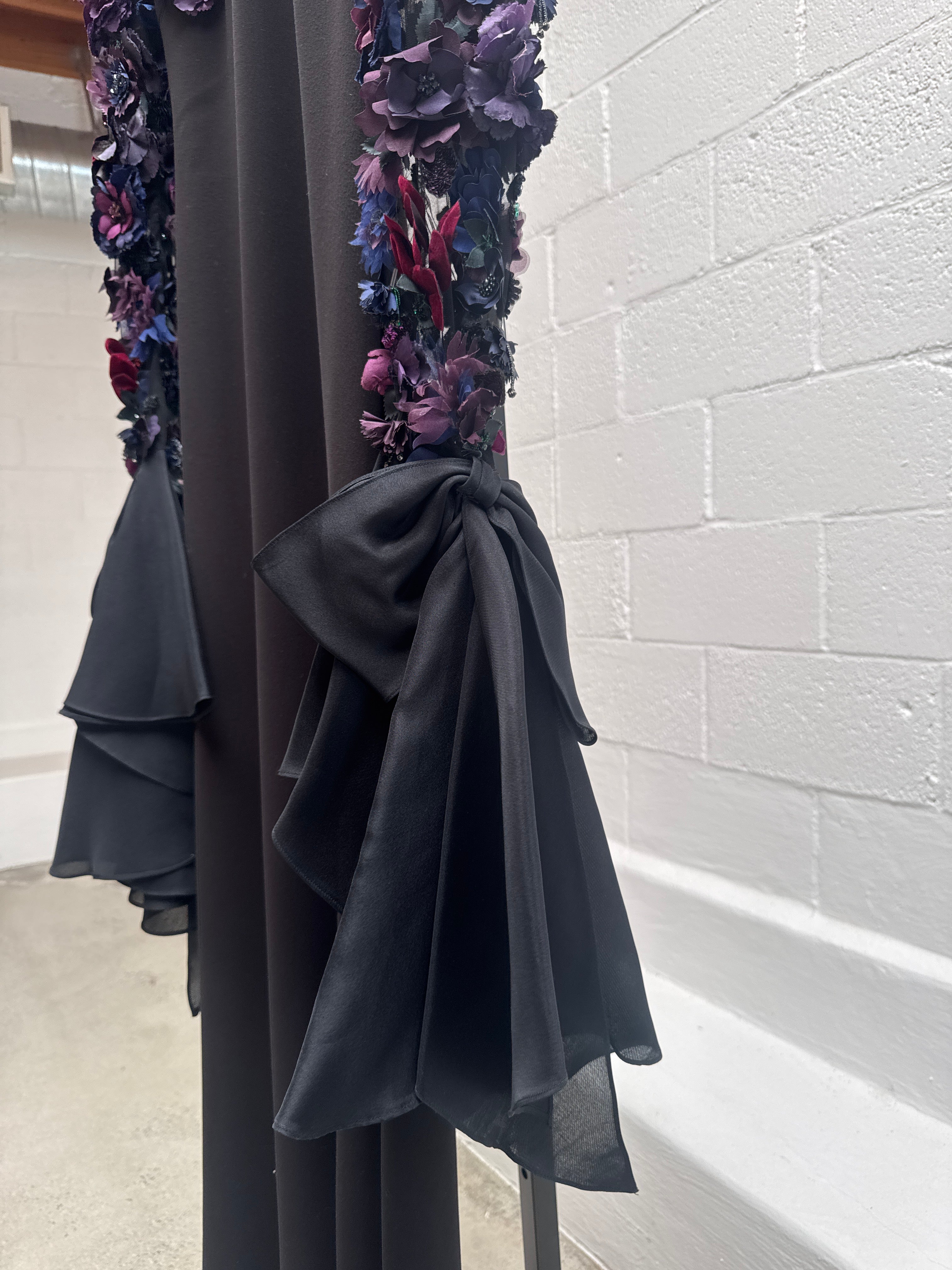 Black Gown with Floral Appliqué Sleeves