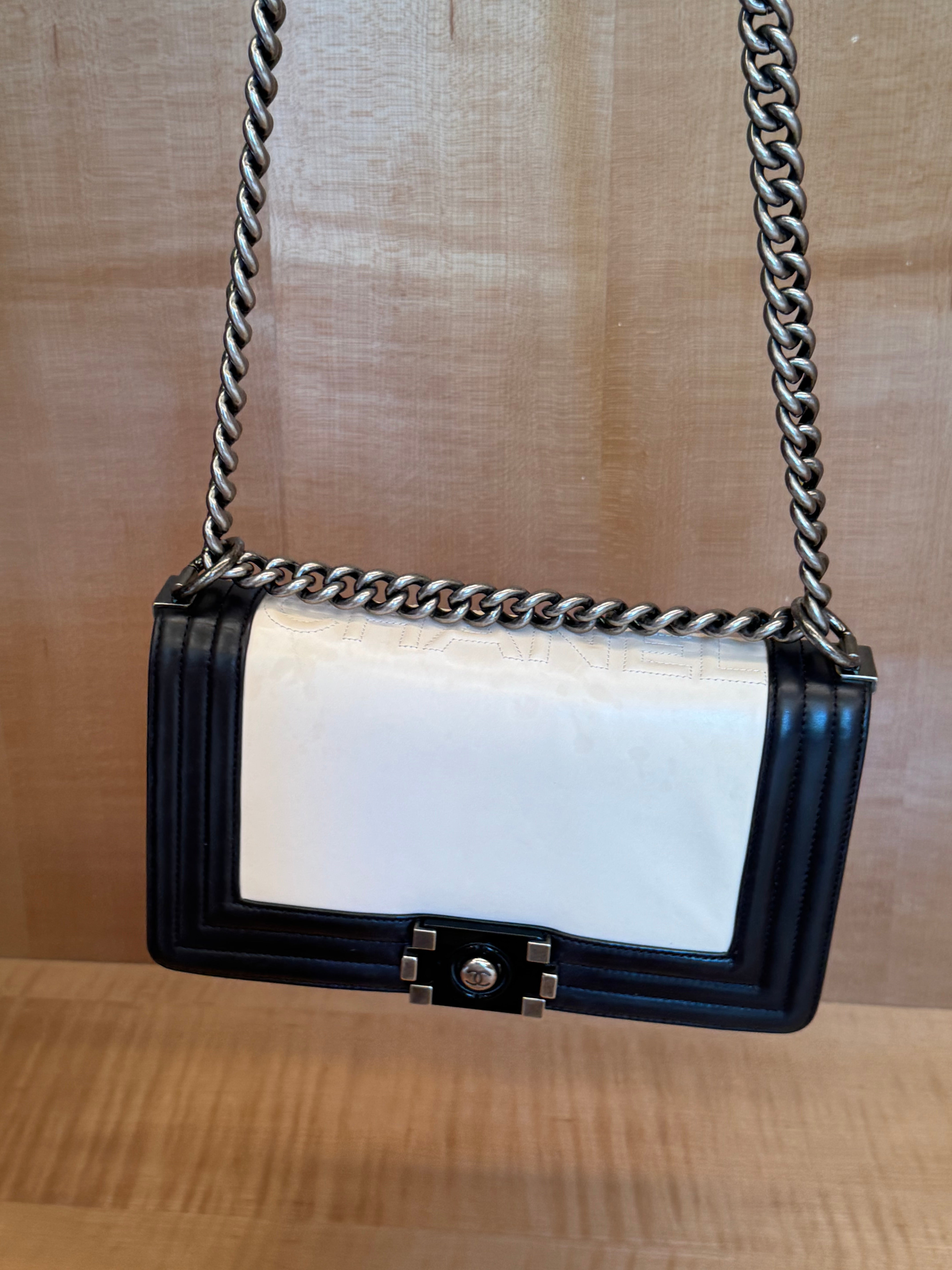 Boy Bag Two-Tone Leather with Ruthenium Hardware