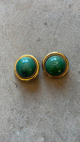 Vintage Round Green Clip-On Earrings