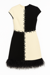 Black and white Mod Dress with ostrich feathers