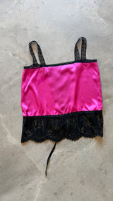 Hot Pink Black Lace vintage Camisole