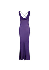 Purple Chiffon Cowl Neck Dress