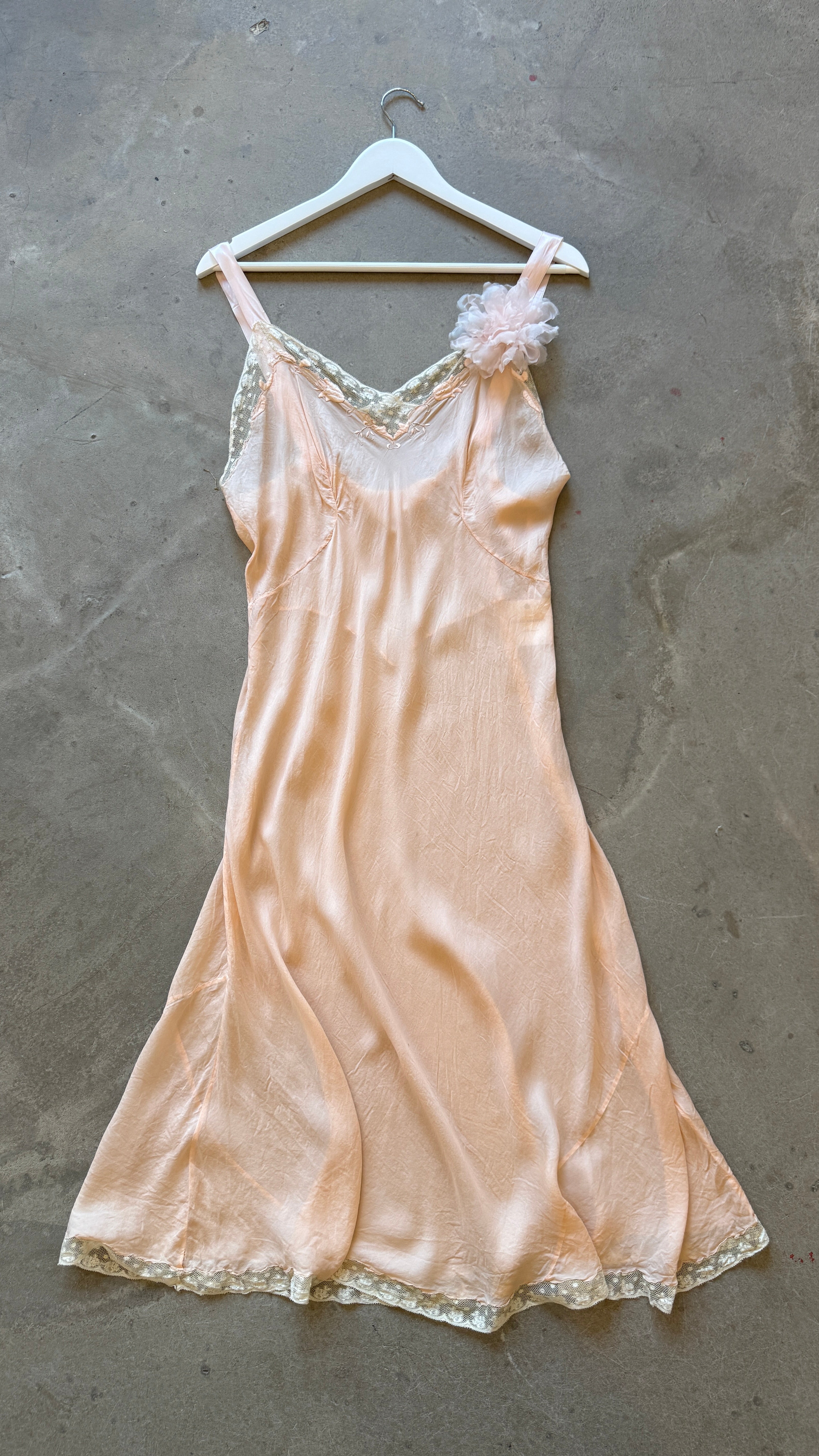 1930s Peach Bias Cut Slip Dress