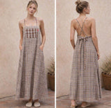 Linen Backless Dress with Pockets