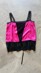 Hot Pink Black Lace vintage Camisole