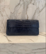 Navy Croc Clutch
