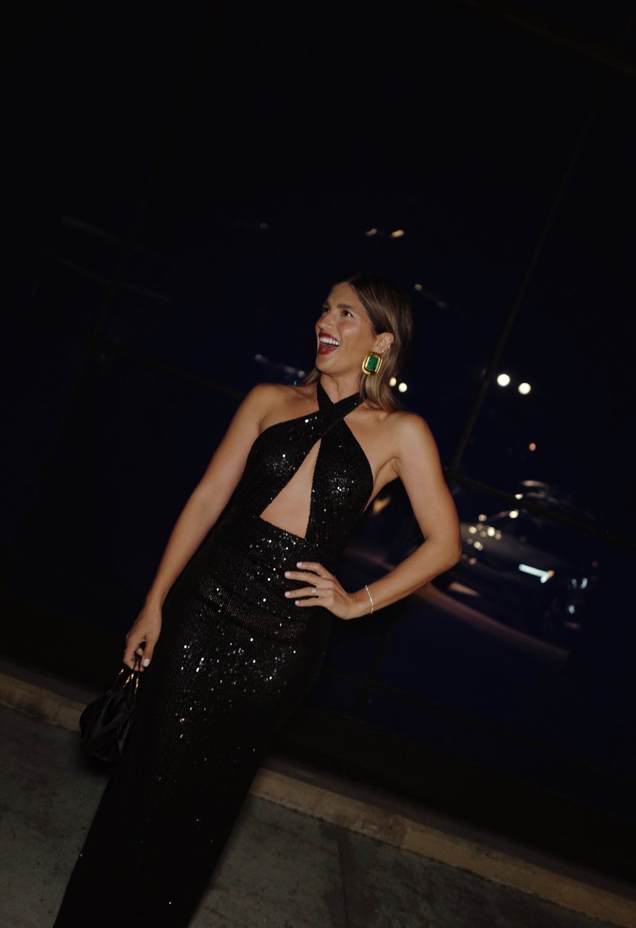 Black Sequin Midi Dress