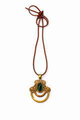 Green Emblem Pendant on Leather Necklace
