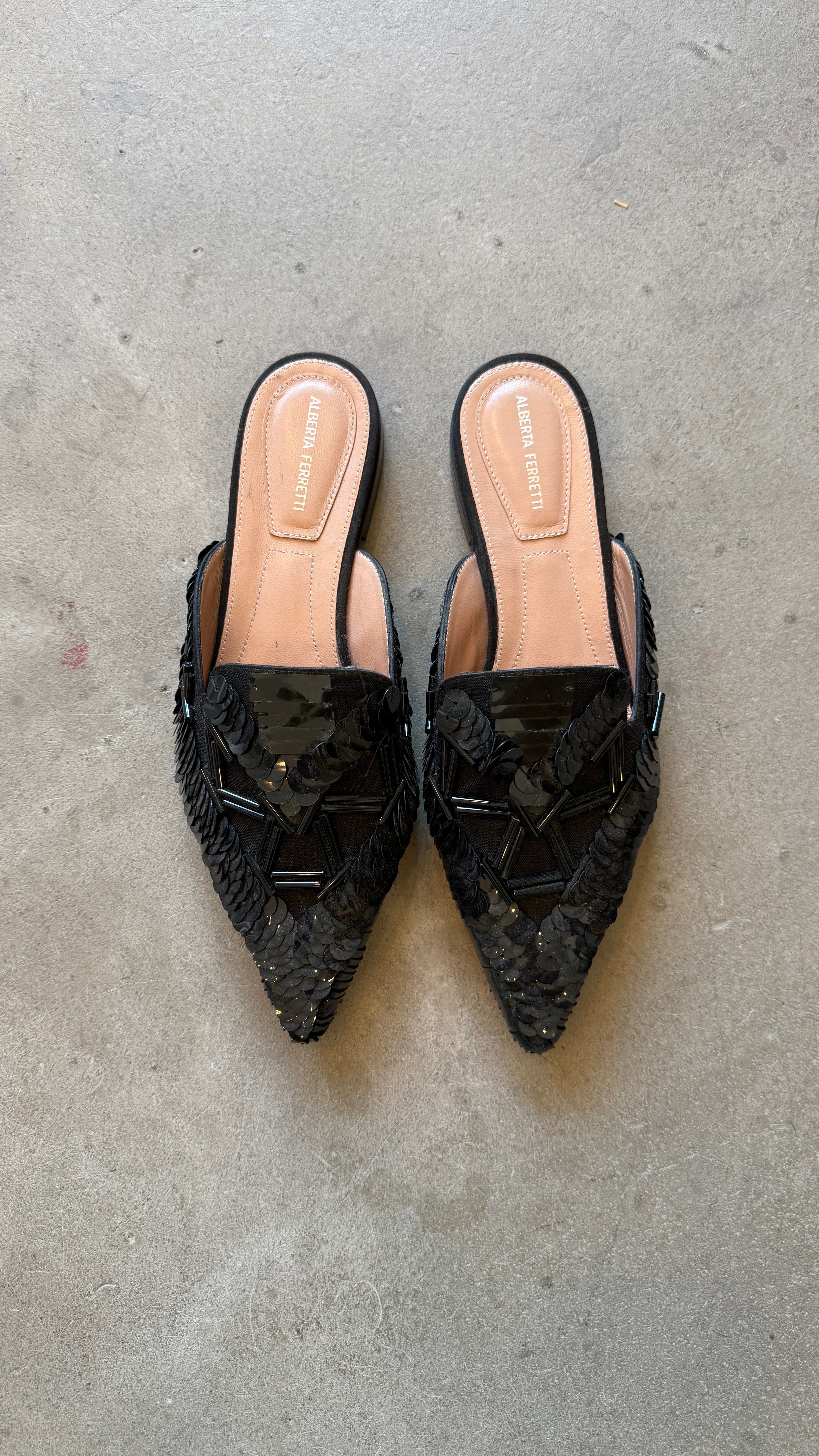 Black Beaded Mules