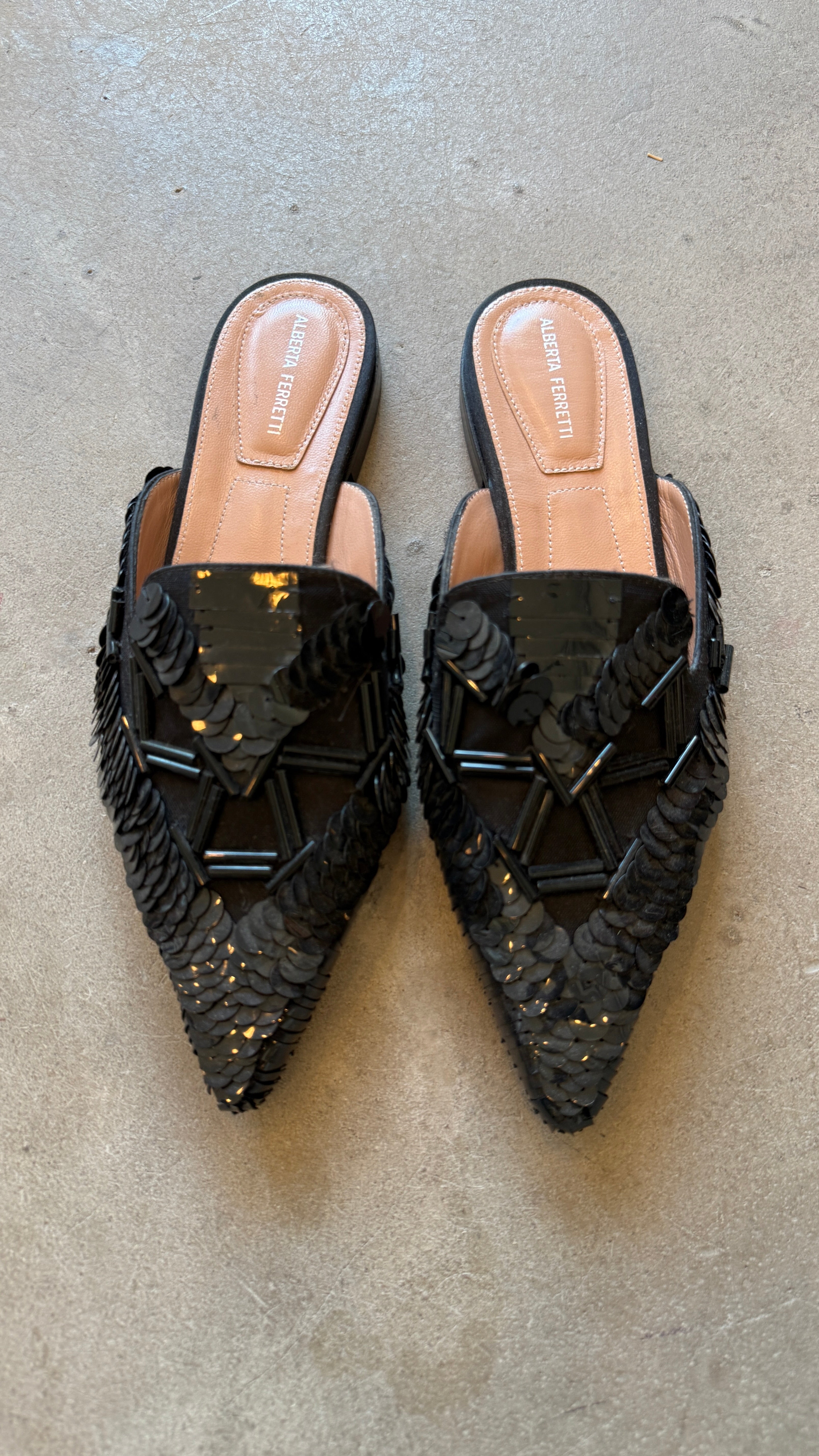 Black Beaded Mules