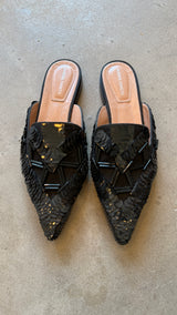 Black Beaded Mules