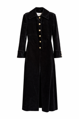 Velvet Long Coat with Gold Buttons