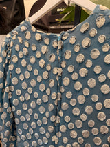 Vintage Blue and Silver Dotted Long Sleeve Dress