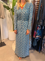 Vintage Blue and Silver Dotted Long Sleeve Dress