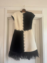 Black and white Mod Dress with ostrich feathers