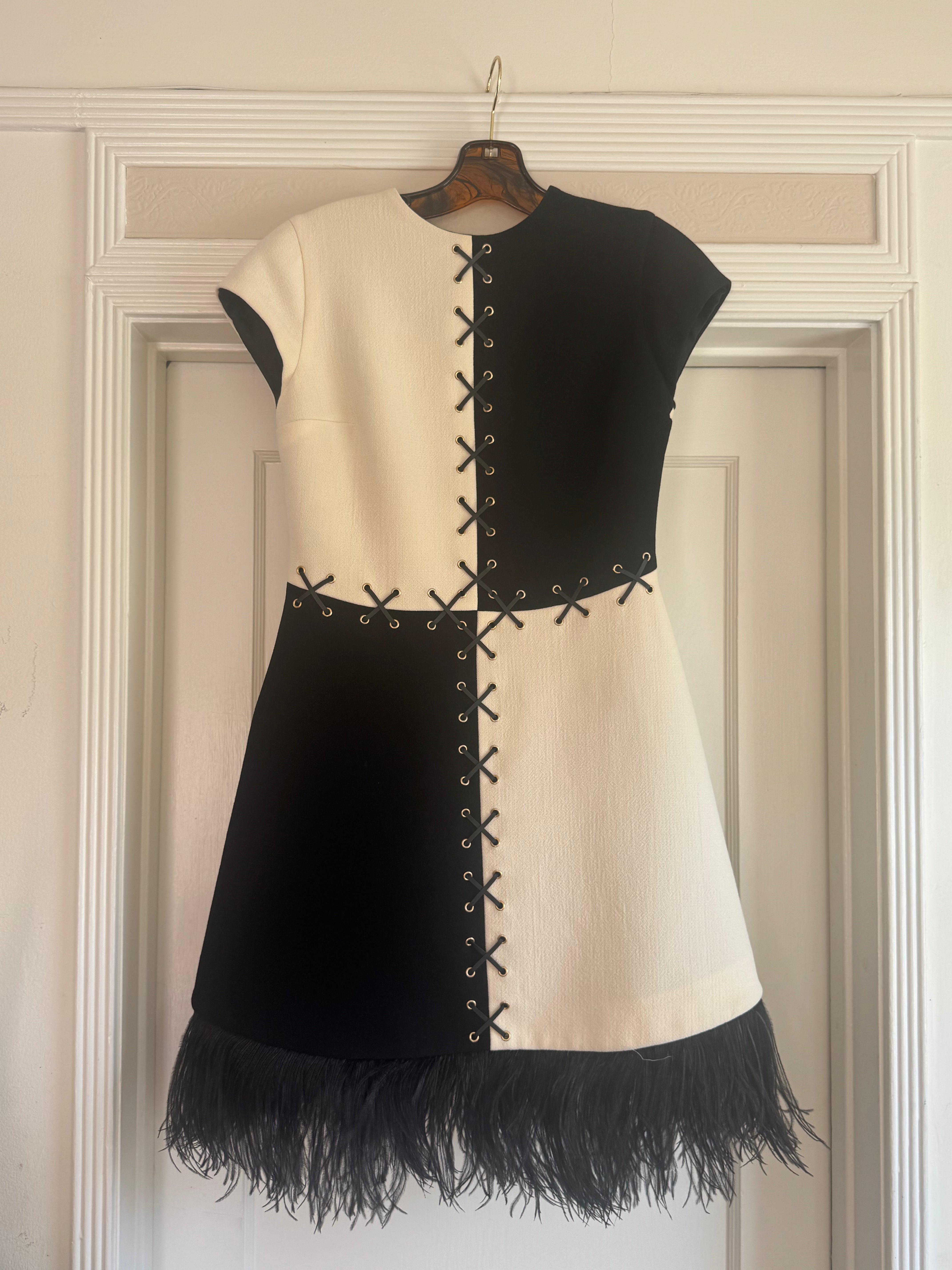 Black and white Mod Dress with ostrich feathers