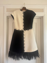 Black and white Mod Dress with ostrich feathers