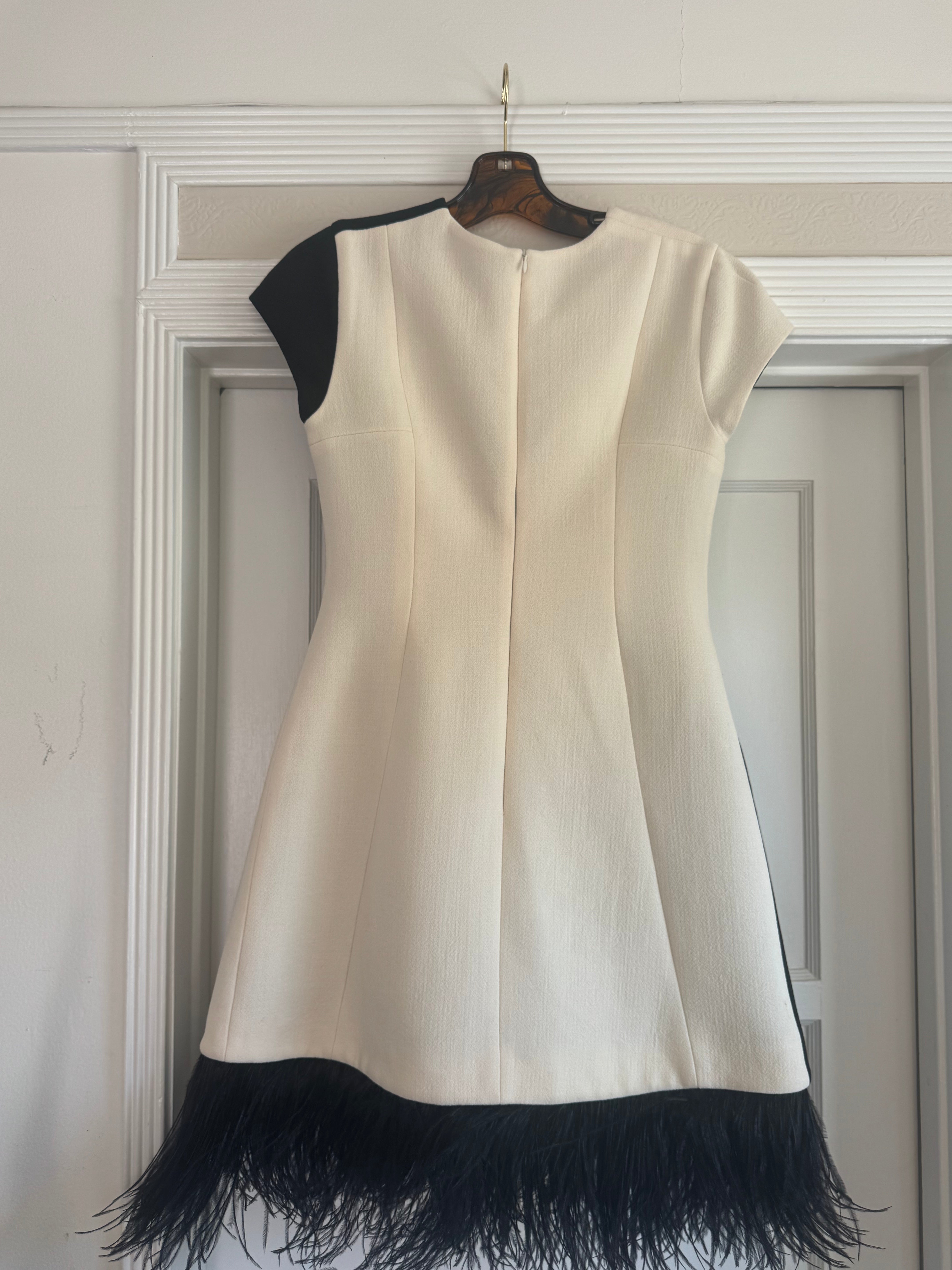 Black and white Mod Dress with ostrich feathers