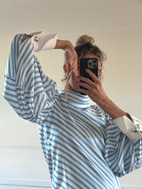 Blue and White Stripe Silk Blouse