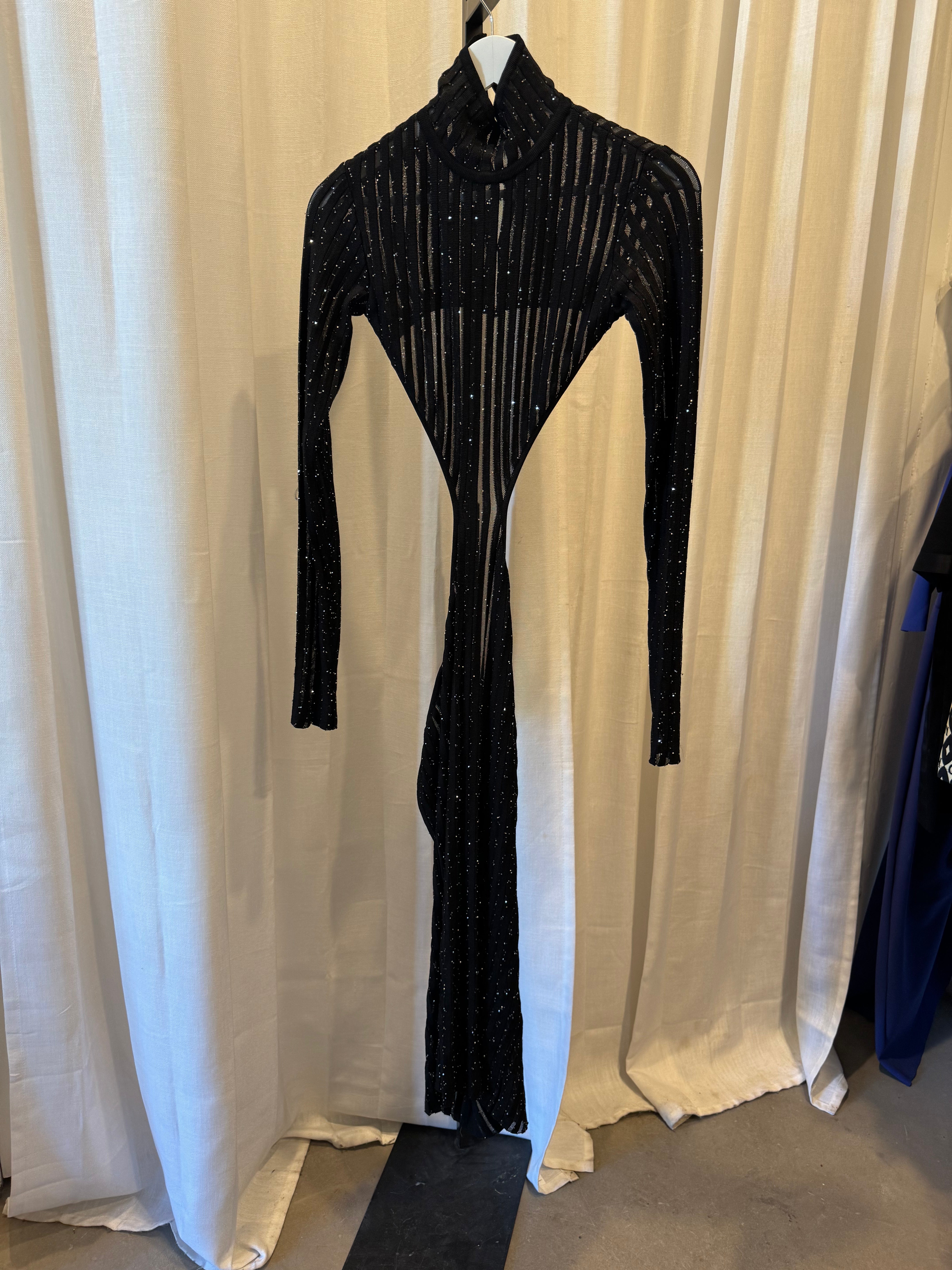 Black Glitter Cut Out Dress