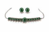 Handcrafted Silver & Green Stone Choker & Earring Set