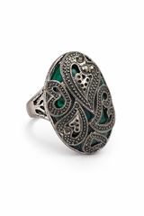 Ornate Silver & Green Onyx Statement Ring