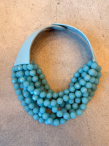 Turquoise Blue Multi-Strand Faceted Bead Statement Necklace