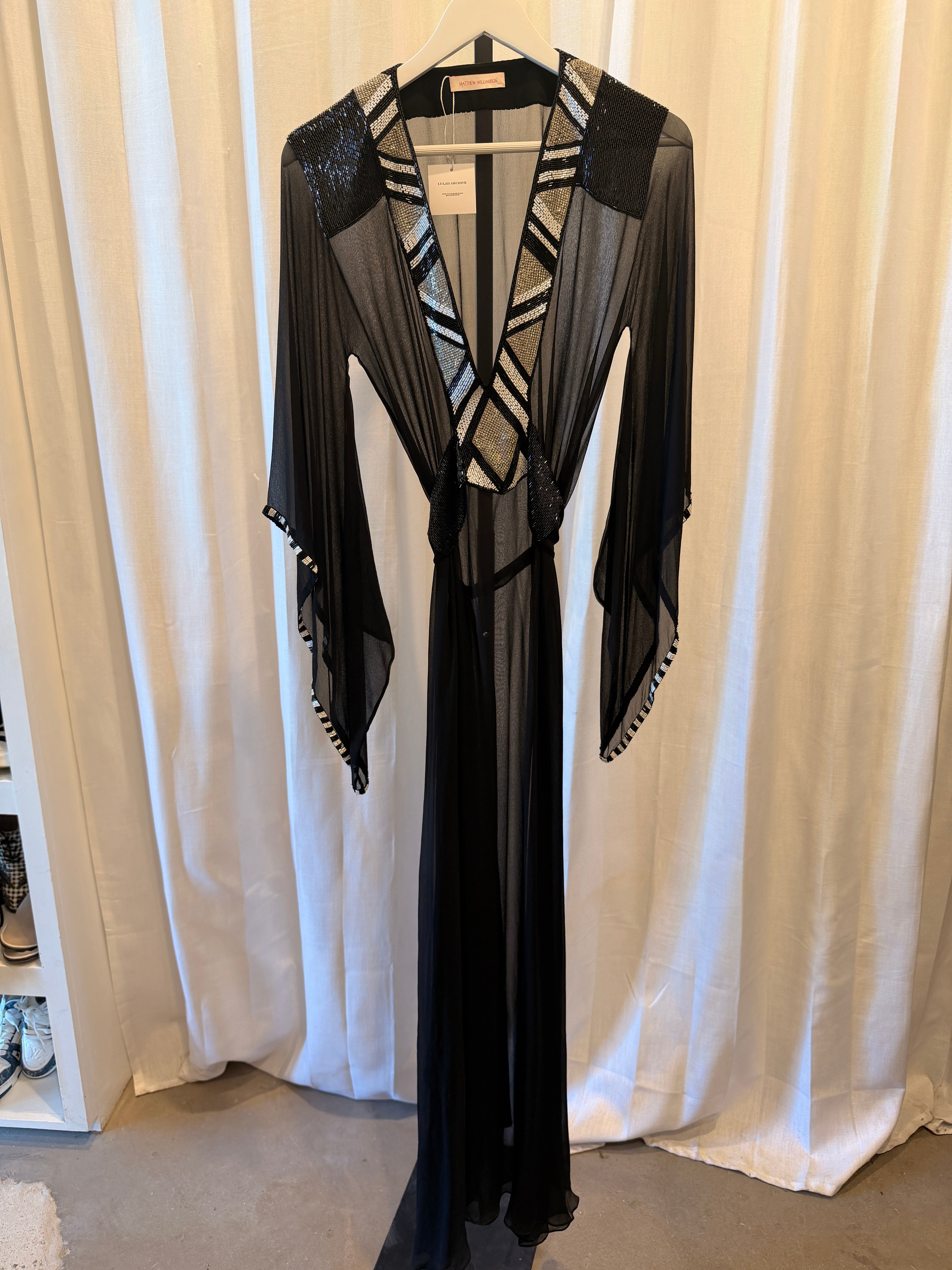Sheer Beaded Caftan Dress