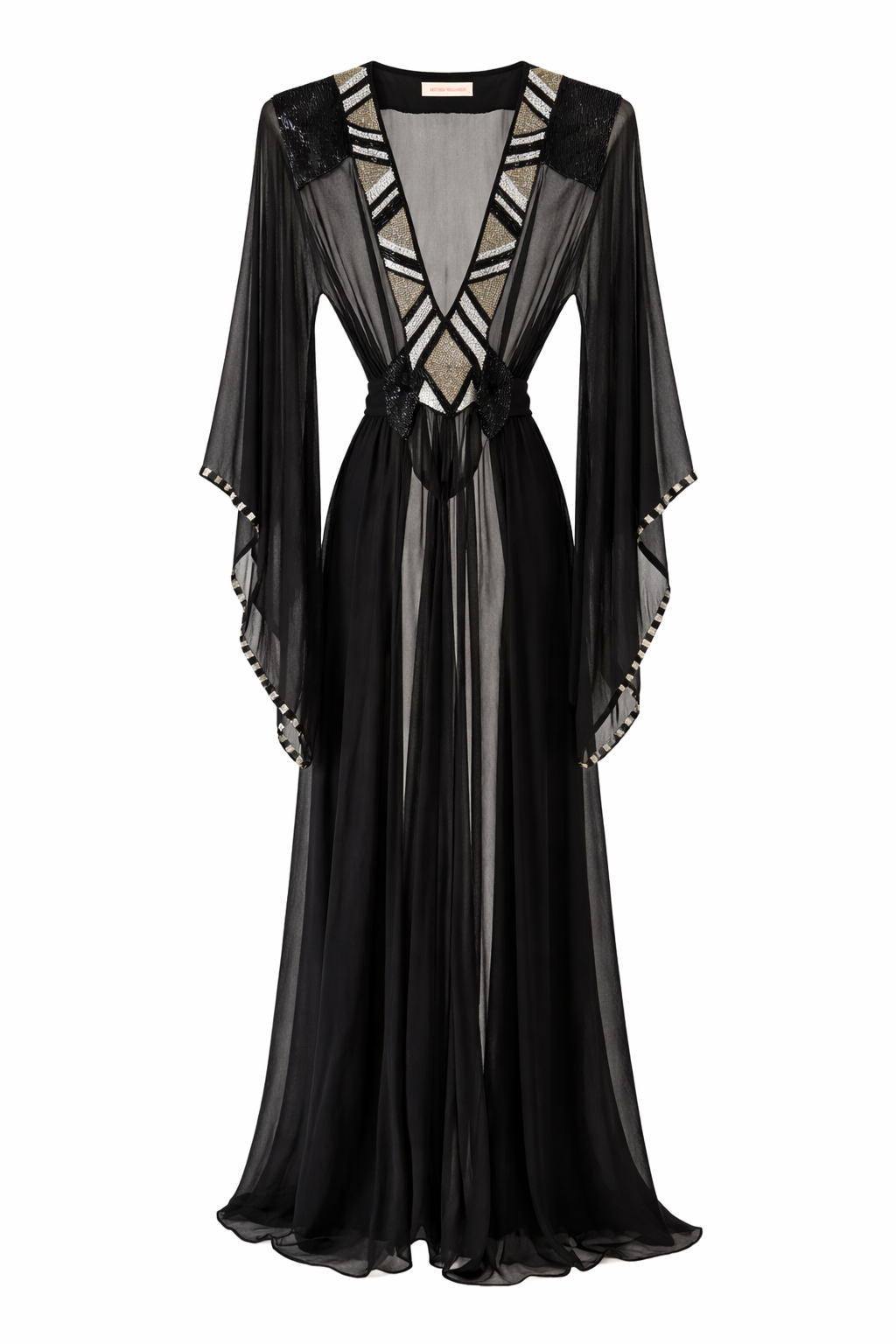 Sheer Beaded Caftan Dress
