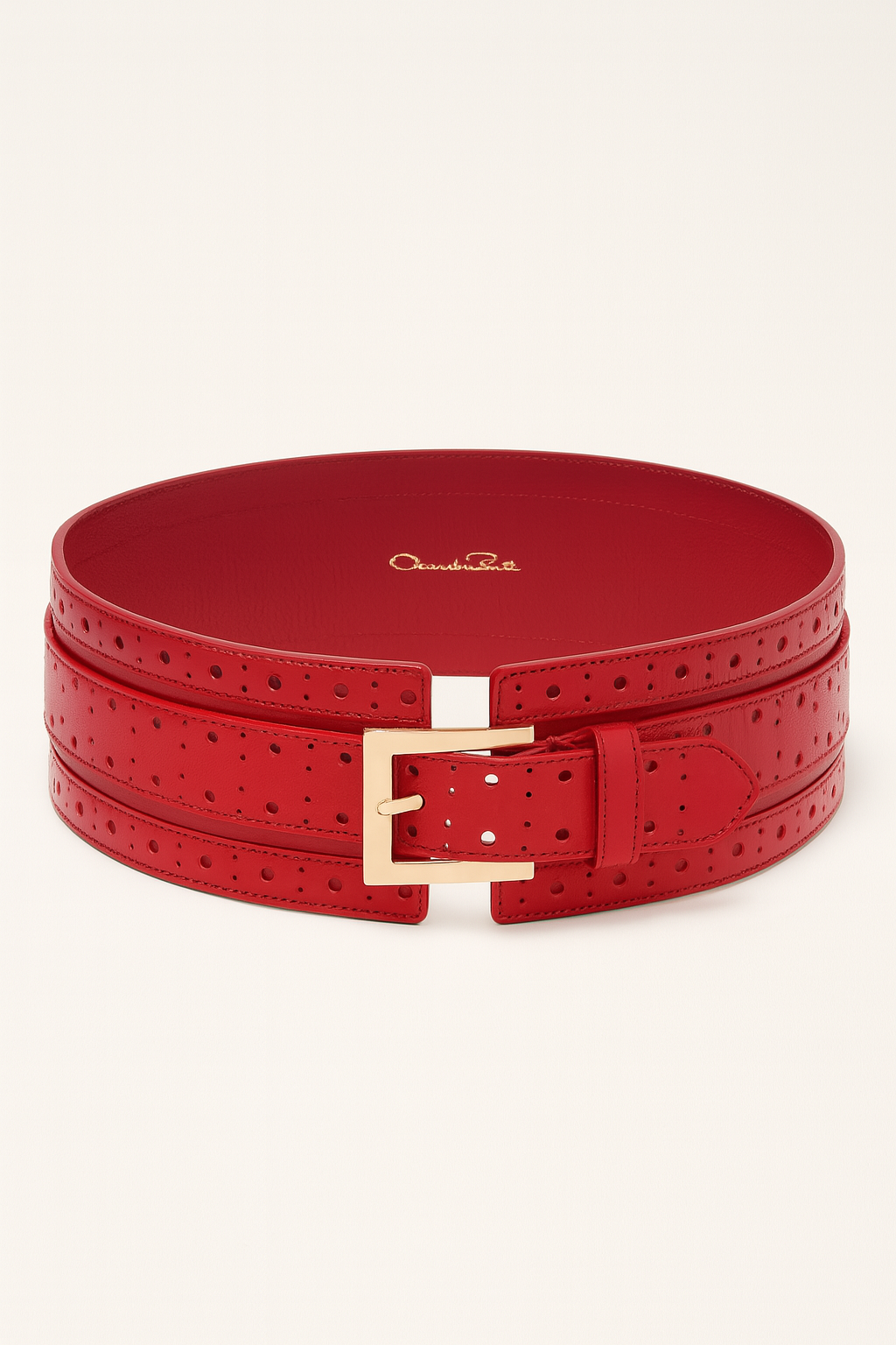 Red Embossed Wide Leather Waist Belt