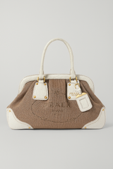Vintage Prada 2000s Brown & Cream Jacquard Logo bag