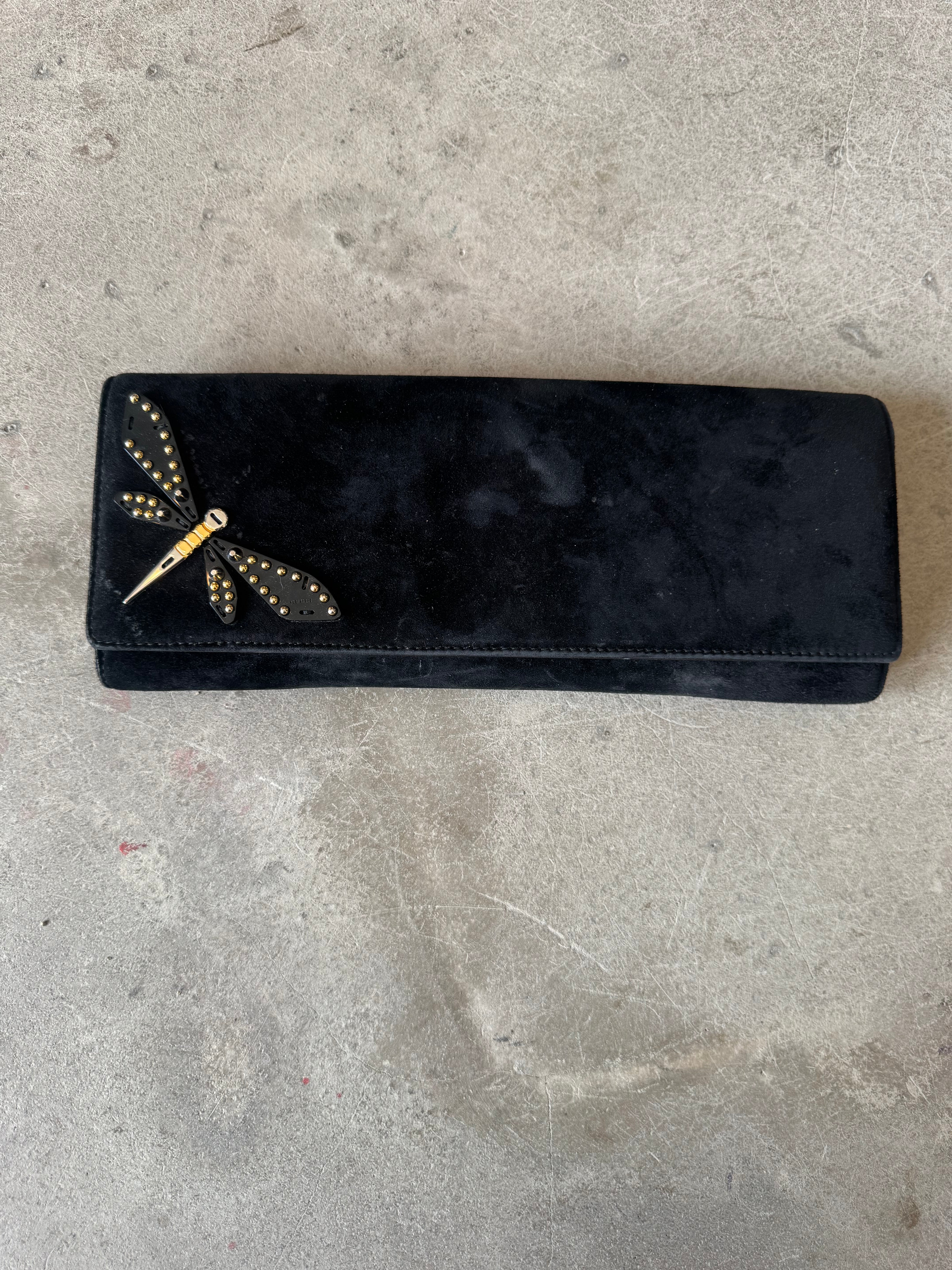 Suede clutch with butterfly