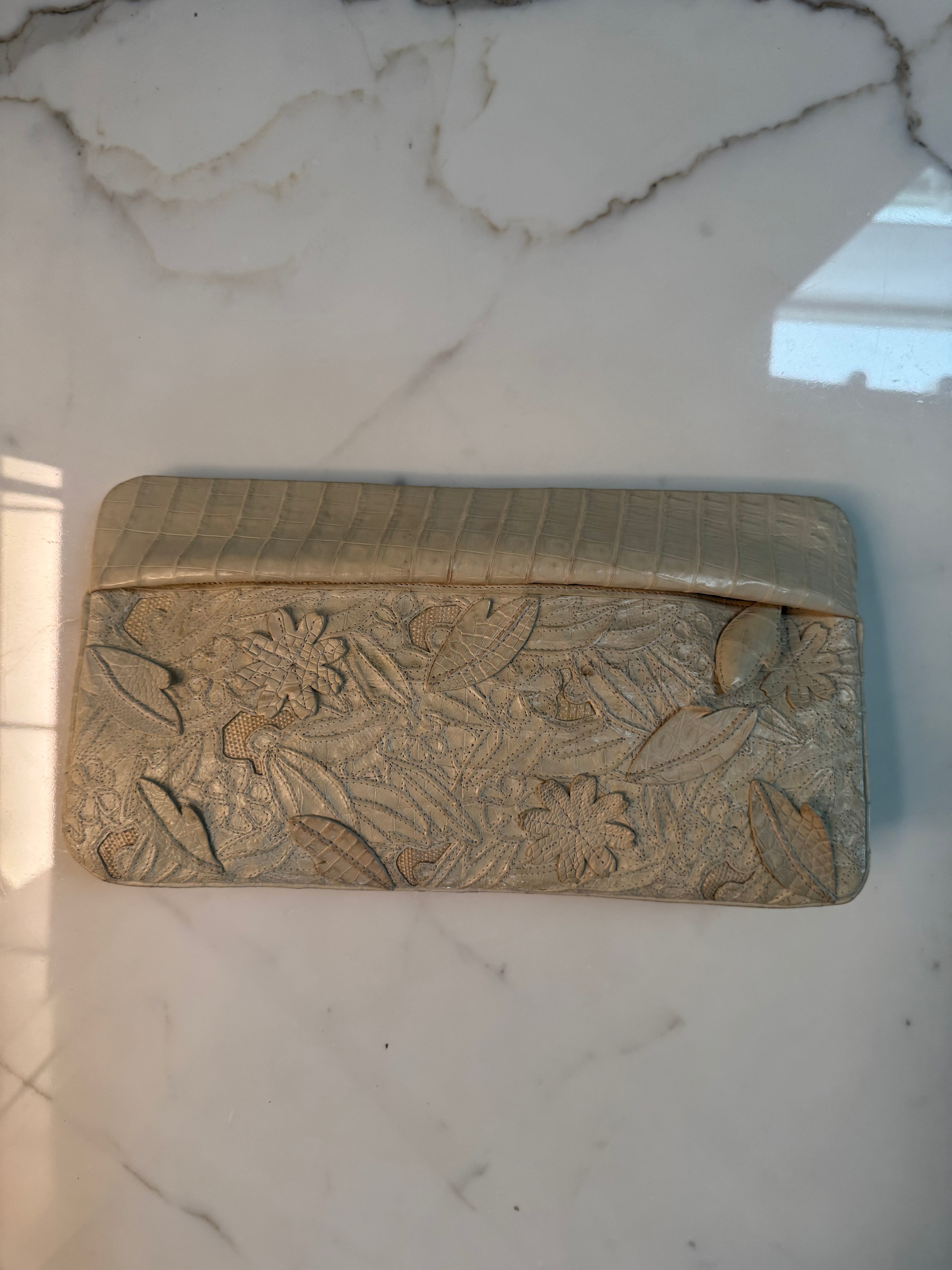Nancy Gonzalez Floral Embossed Crocodile Clutch