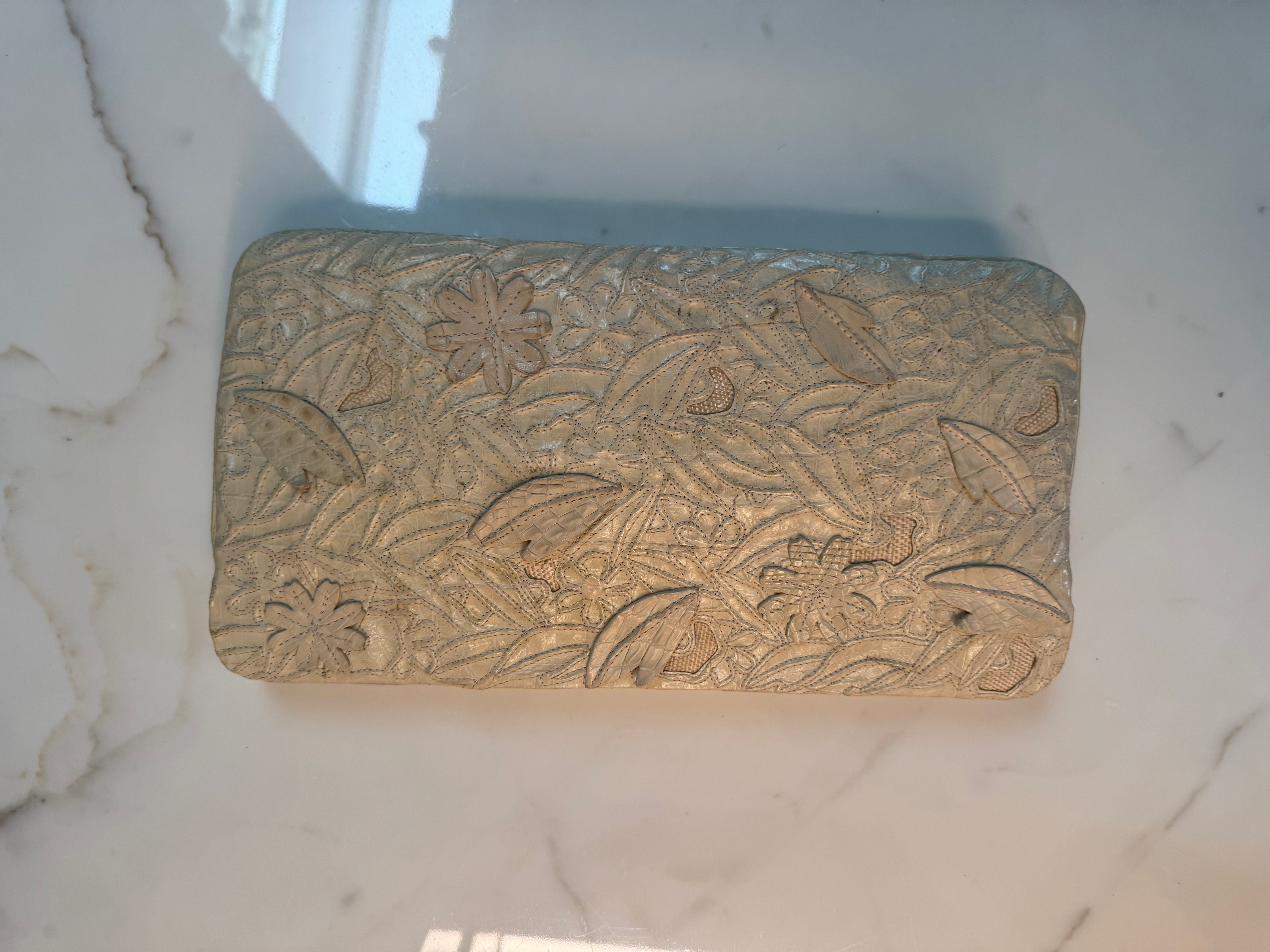 Nancy Gonzalez Floral Embossed Crocodile Clutch