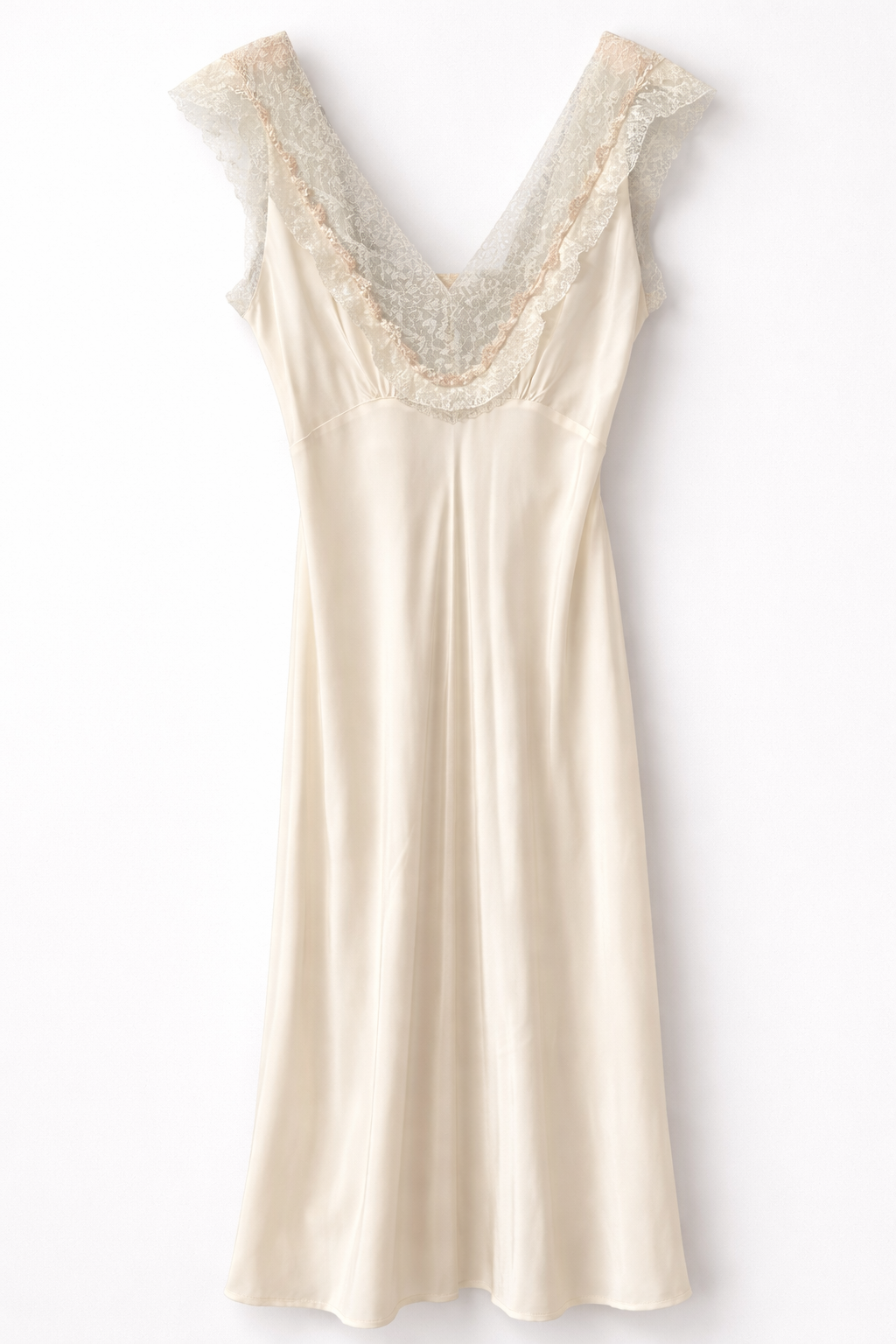 Cream Silk and Lace 1940s Slip