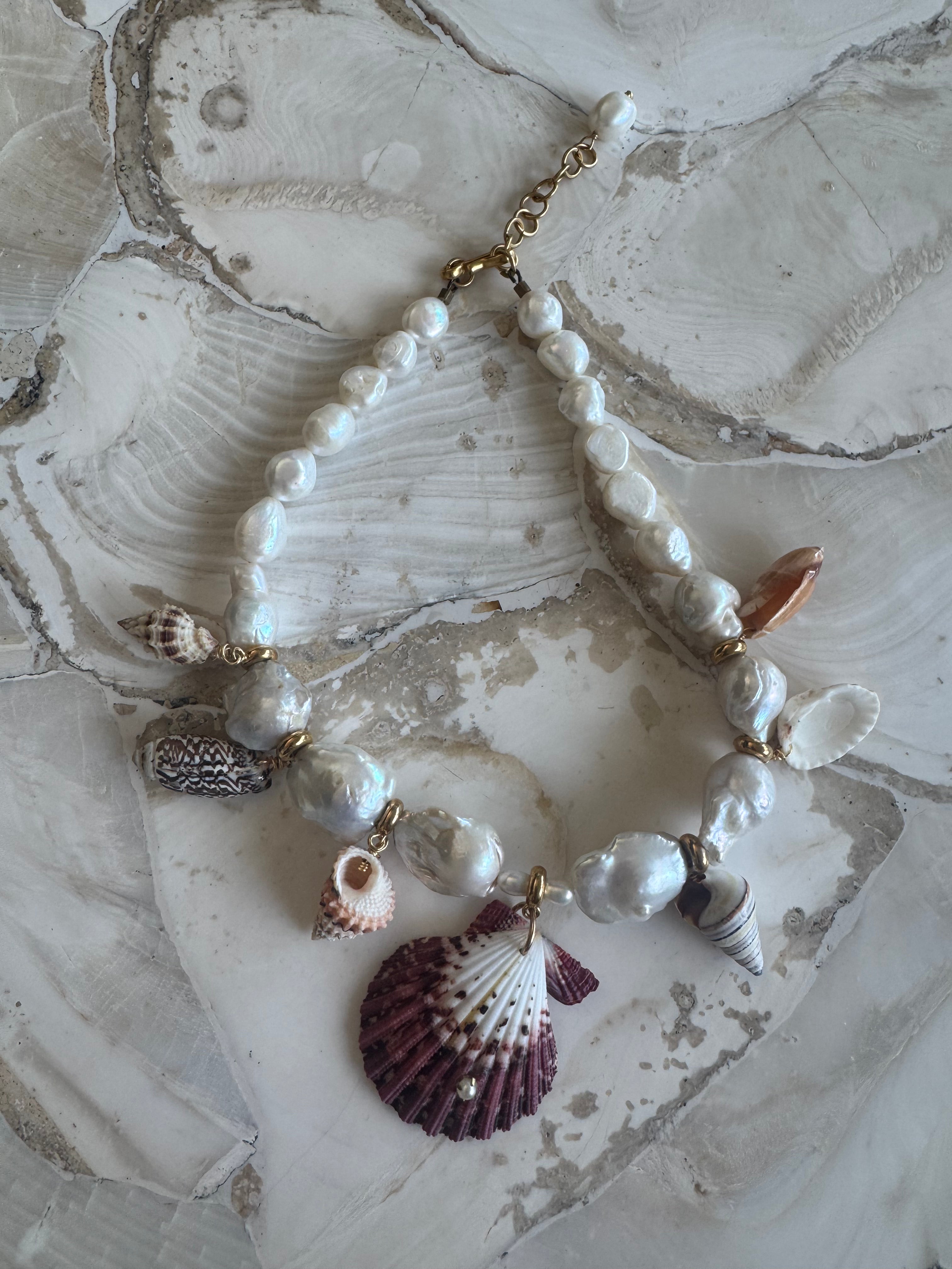 Shell and Pearl necklace and Earring Set