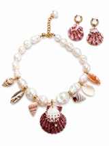 Shell and Pearl necklace and Earring Set