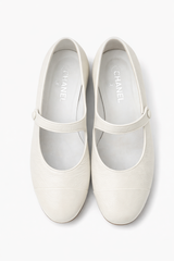 White Leather Ballerina with 1 inch Heel