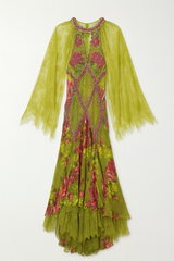Green and Pink Beaded Chiffon Gown