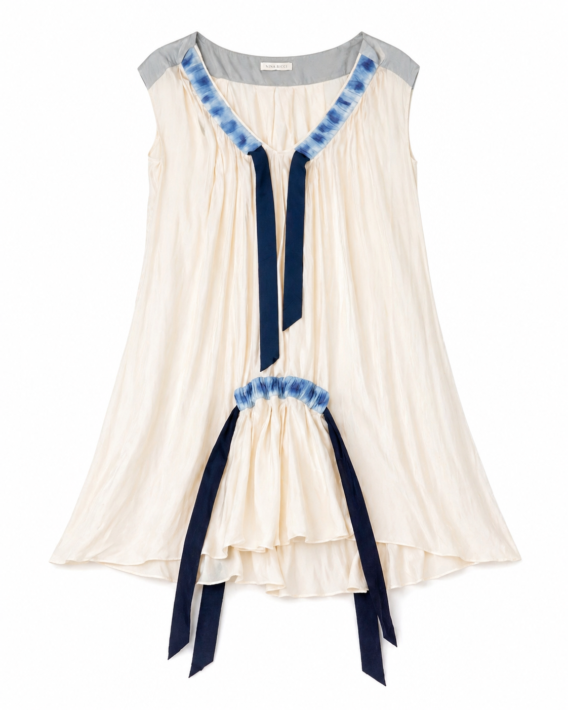 White Mini Dress with Blue Ribbon