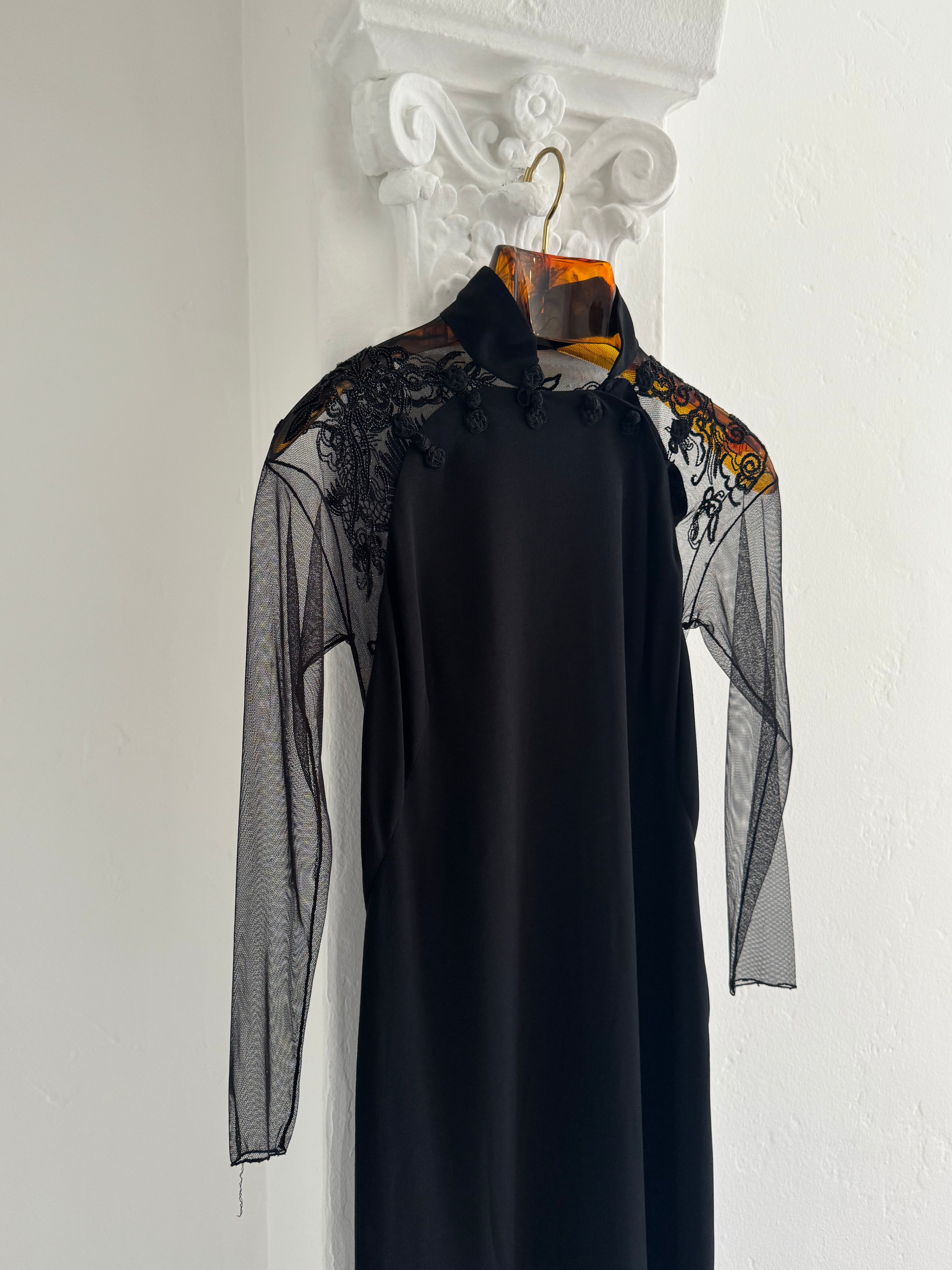 Long Gown with Mesh and Sequins