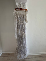 Asymetrical White and Gold Lace Dress