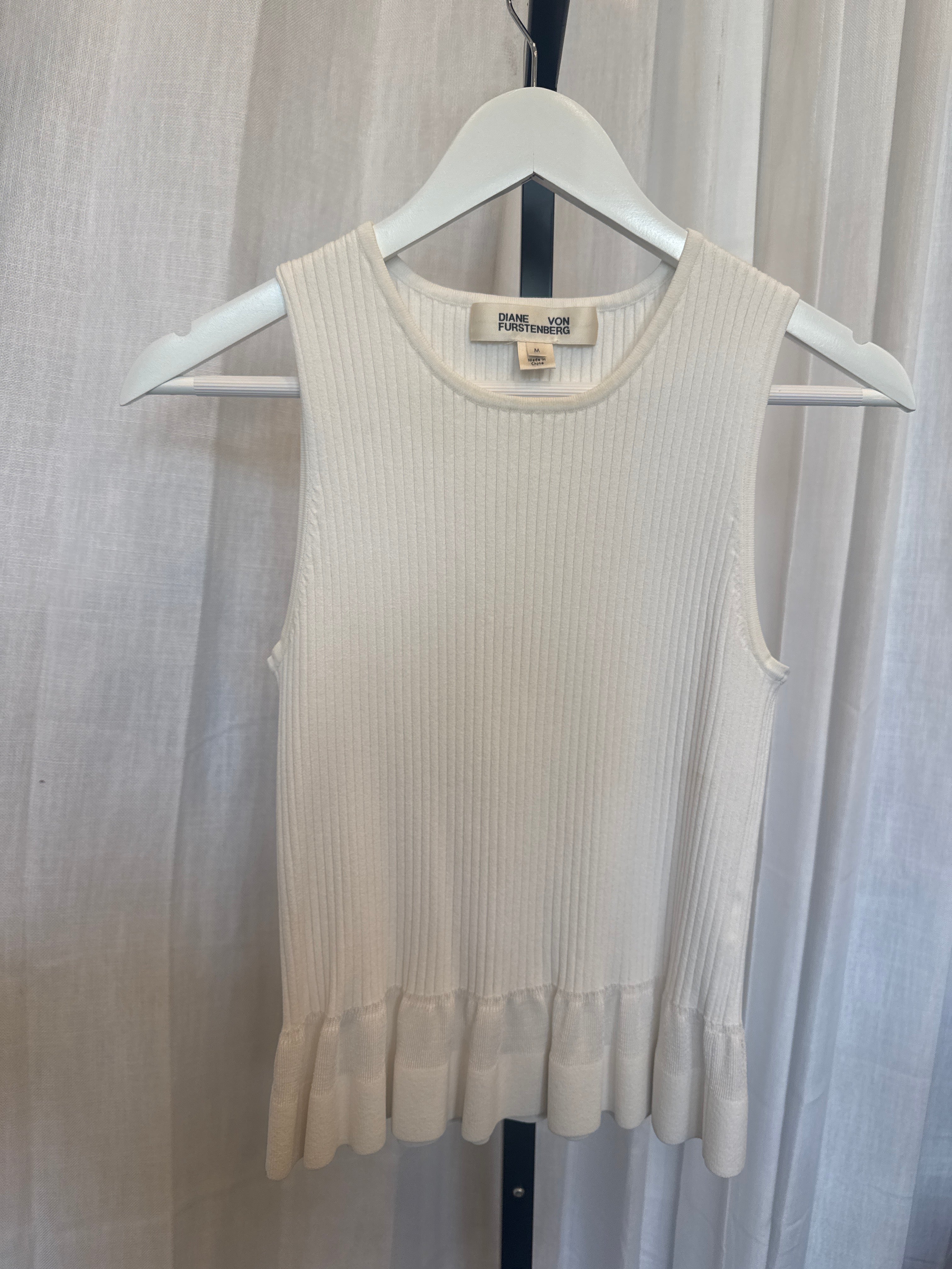 Ribbed White Tank with Ruffles