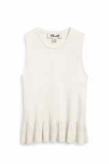Ribbed White Tank with Ruffles