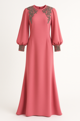 Pink Beaded Gown with Rhinestone Embellishment