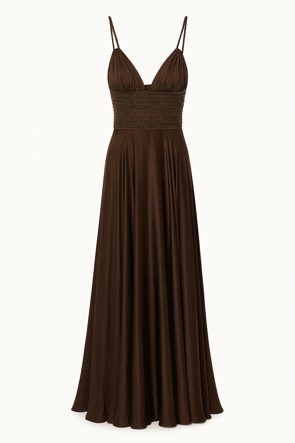 Chocolate Brown Silk Dress with Beaded Bodice